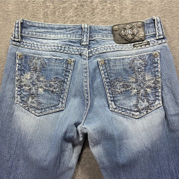 Miss Me Jeans Womens 29 Light Wash Blue Skinny JP5159S Embroidered Cross Pockets - Picture 3 of 12